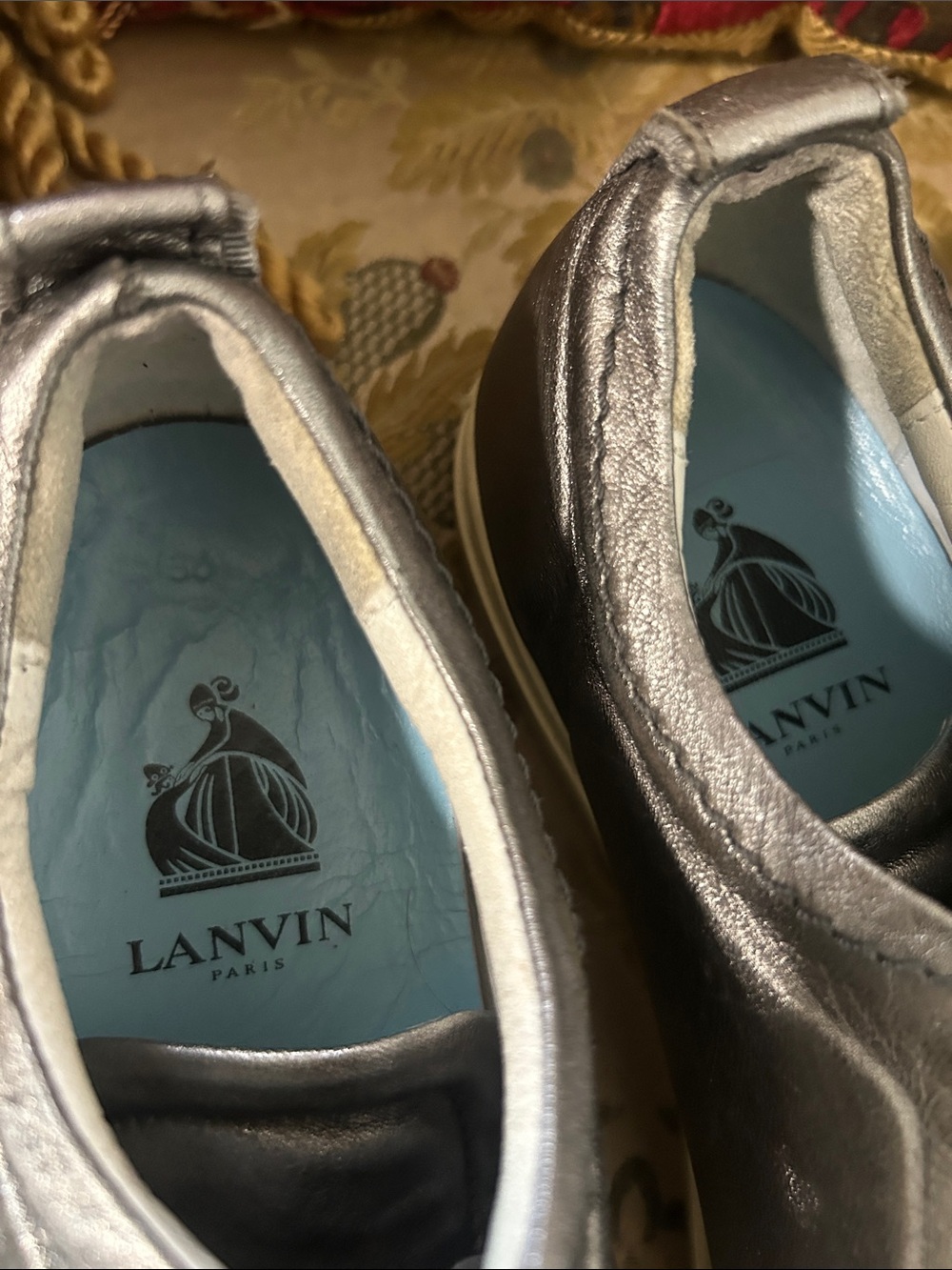 Lanvin Silver Low-Top Women’s Sneakers with Blue Insole